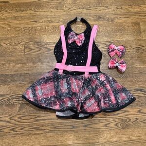 Glamour Pink and Black Sequin Kids Dance Costume
